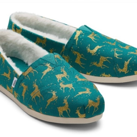 Christmas👣TOM'S 💛ALPARGATA Glitter Reindeer Sherpa Lined Espadrilles - Picture 2 of 12